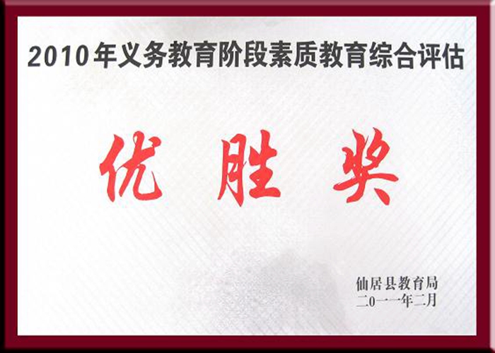 2010年義務(wù)教育階段素質(zhì)教育綜合評估優(yōu)勝獎